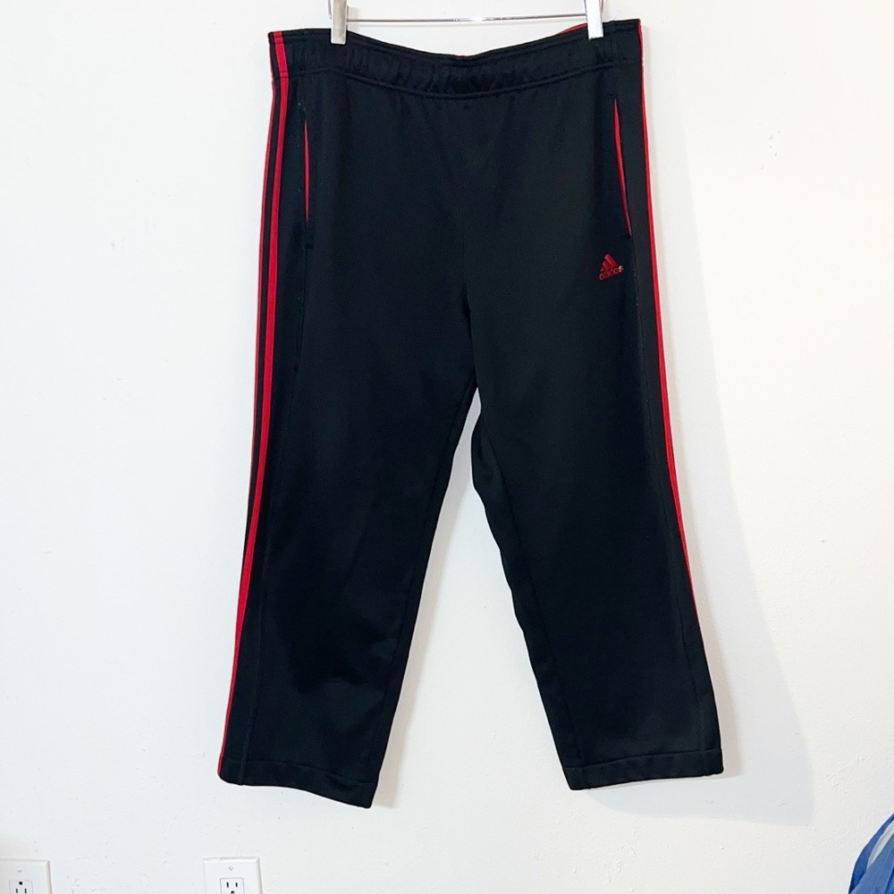 Adidas climawarm men’s black and red open bottom short inseam sweatpants